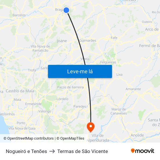 Nogueiró e Tenões to Termas de São Vicente map