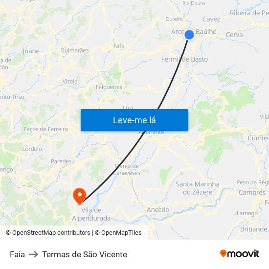 Faia to Termas de São Vicente map