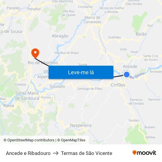 Ancede e Ribadouro to Termas de São Vicente map