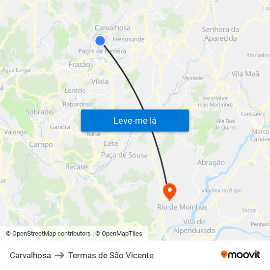 Carvalhosa to Termas de São Vicente map