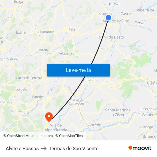 Alvite e Passos to Termas de São Vicente map