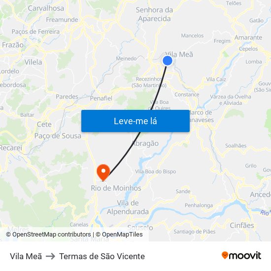 Vila Meã to Termas de São Vicente map