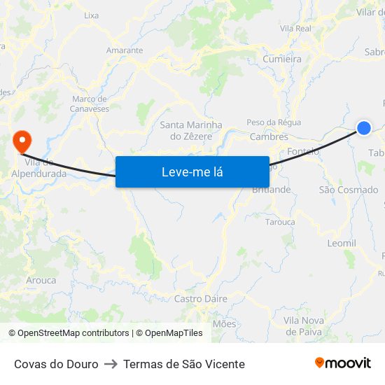 Covas do Douro to Termas de São Vicente map