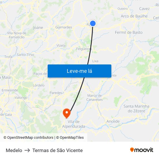 Medelo to Termas de São Vicente map
