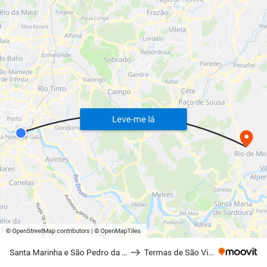 Santa Marinha e São Pedro da Afurada to Termas de São Vicente map