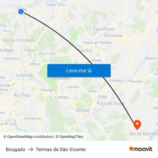 Bougado to Termas de São Vicente map