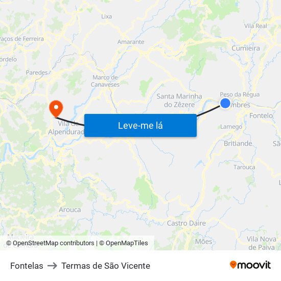 Fontelas to Termas de São Vicente map