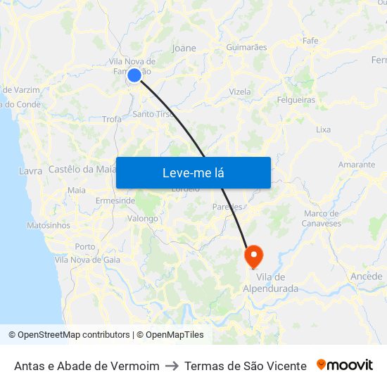 Antas e Abade de Vermoim to Termas de São Vicente map