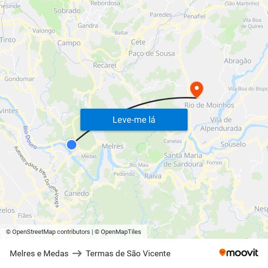 Melres e Medas to Termas de São Vicente map