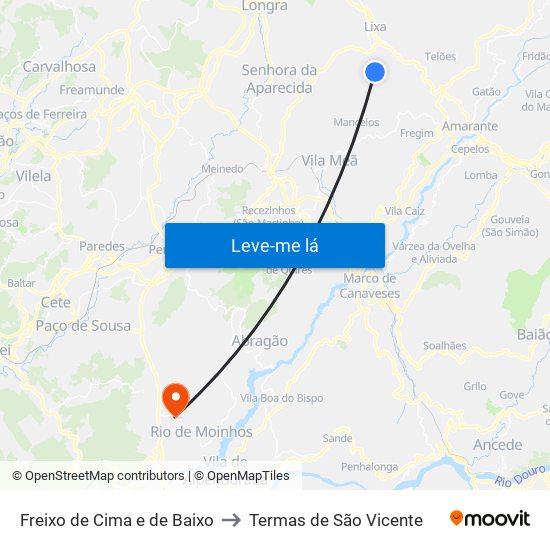Freixo de Cima e de Baixo to Termas de São Vicente map