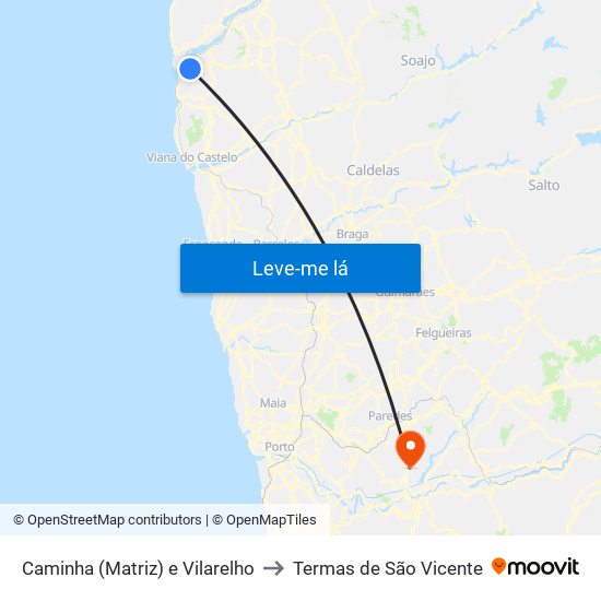 Caminha (Matriz) e Vilarelho to Termas de São Vicente map