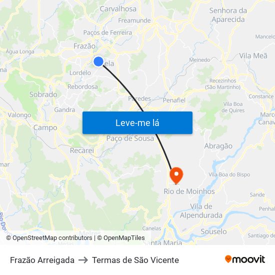 Frazão Arreigada to Termas de São Vicente map