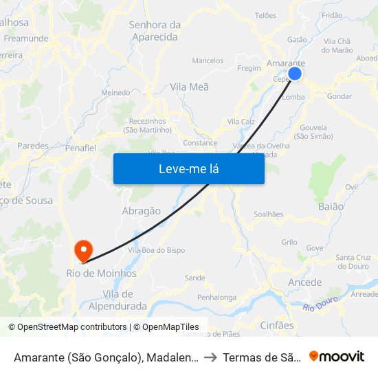 Amarante (São Gonçalo), Madalena, Cepelos e Gatão to Termas de São Vicente map