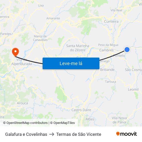 Galafura e Covelinhas to Termas de São Vicente map