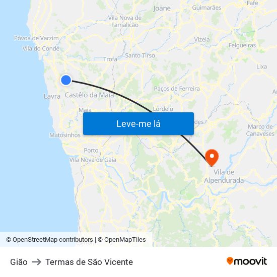 Gião to Termas de São Vicente map