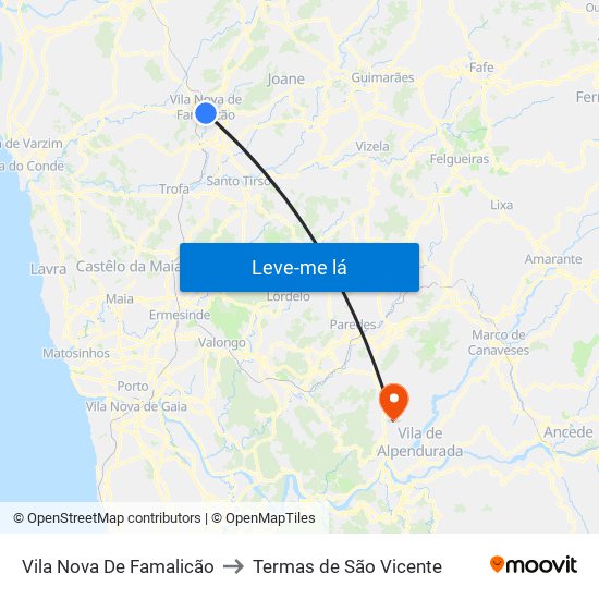 Vila Nova De Famalicão to Termas de São Vicente map