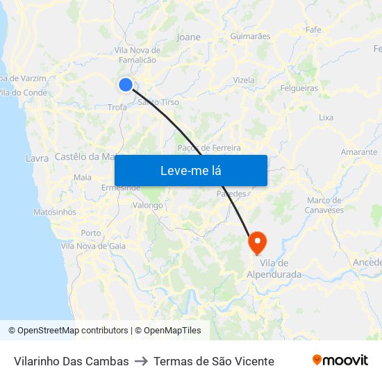 Vilarinho Das Cambas to Termas de São Vicente map