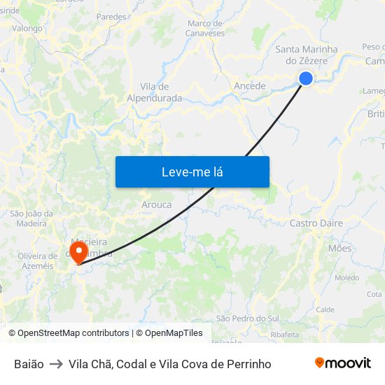 Baião to Vila Chã, Codal e Vila Cova de Perrinho map