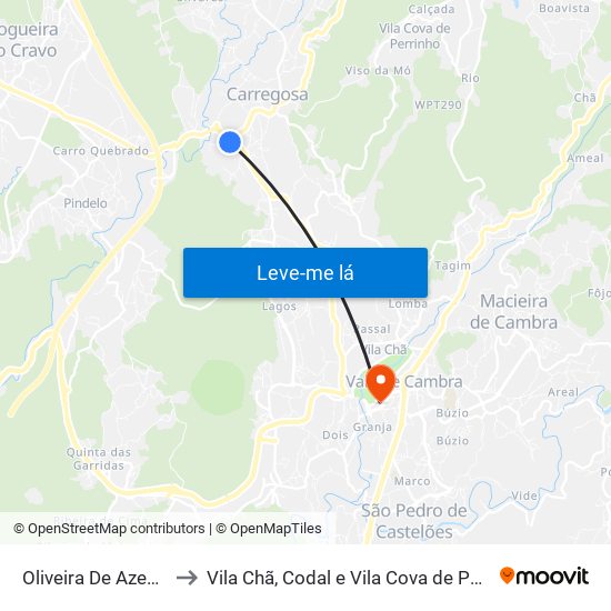 Oliveira De Azeméis to Vila Chã, Codal e Vila Cova de Perrinho map