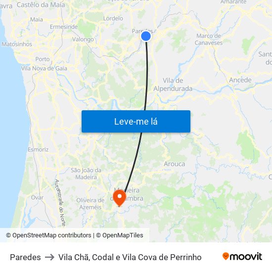 Paredes to Vila Chã, Codal e Vila Cova de Perrinho map