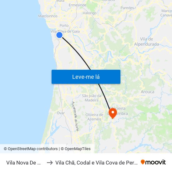 Vila Nova De Gaia to Vila Chã, Codal e Vila Cova de Perrinho map
