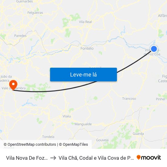 Vila Nova De Foz Côa to Vila Chã, Codal e Vila Cova de Perrinho map
