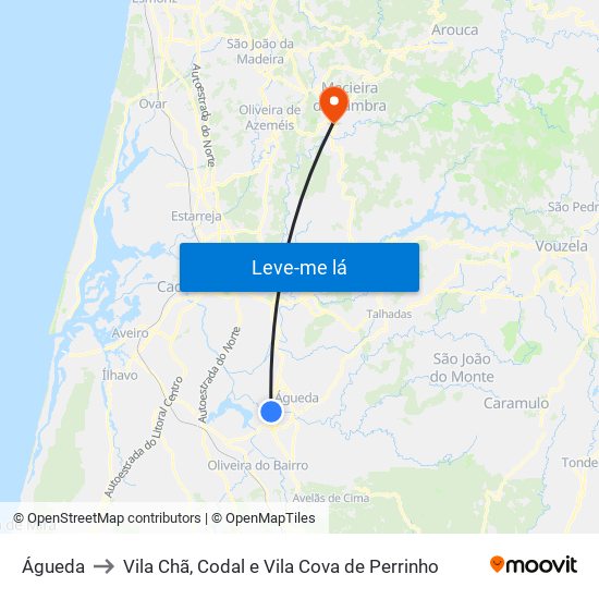 Águeda to Vila Chã, Codal e Vila Cova de Perrinho map