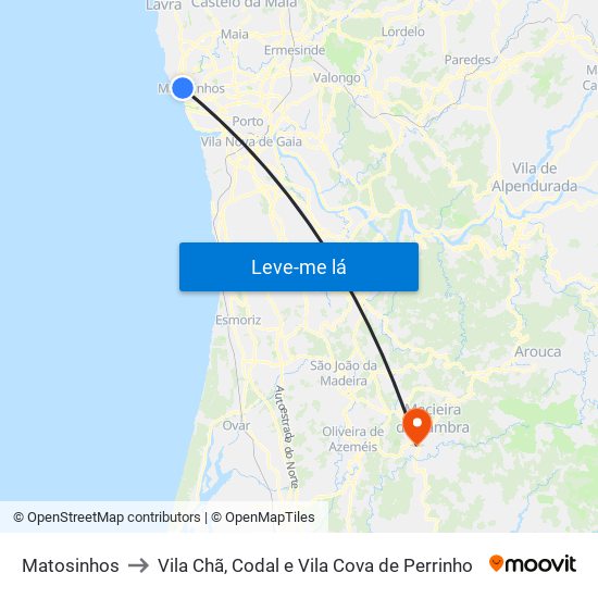 Matosinhos to Vila Chã, Codal e Vila Cova de Perrinho map