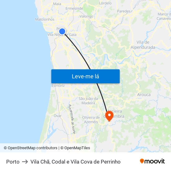 Porto to Vila Chã, Codal e Vila Cova de Perrinho map
