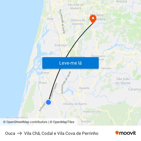 Ouca to Vila Chã, Codal e Vila Cova de Perrinho map