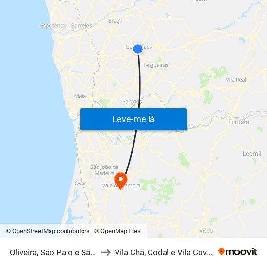 Oliveira, São Paio e São Sebastião to Vila Chã, Codal e Vila Cova de Perrinho map