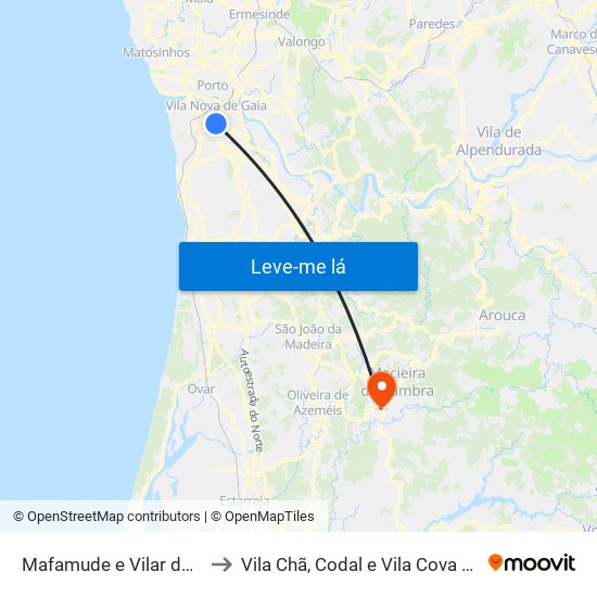 Mafamude e Vilar do Paraíso to Vila Chã, Codal e Vila Cova de Perrinho map