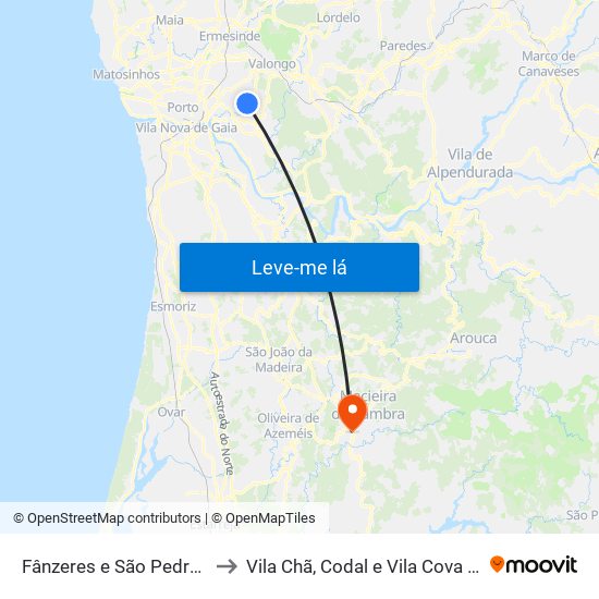 Fânzeres e São Pedro da Cova to Vila Chã, Codal e Vila Cova de Perrinho map