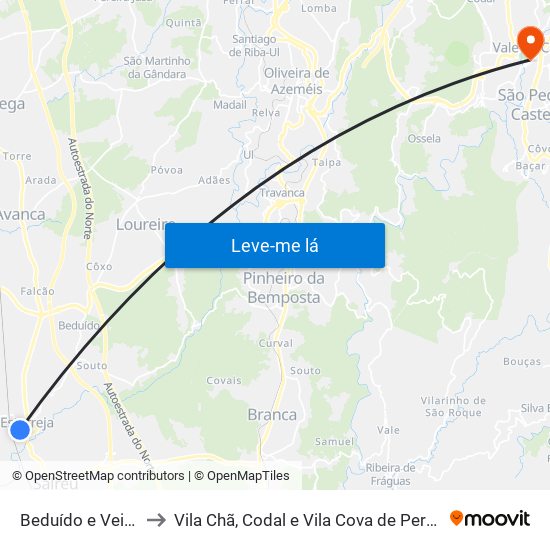 Beduído e Veiros to Vila Chã, Codal e Vila Cova de Perrinho map