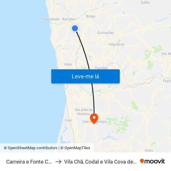 Carreira e Fonte Coberta to Vila Chã, Codal e Vila Cova de Perrinho map