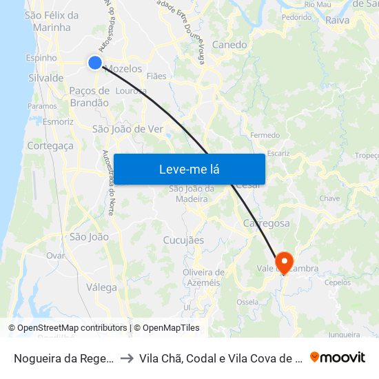 Nogueira da Regedoura to Vila Chã, Codal e Vila Cova de Perrinho map