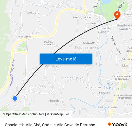 Ossela to Vila Chã, Codal e Vila Cova de Perrinho map