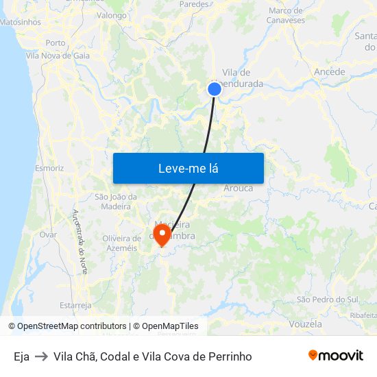 Eja to Vila Chã, Codal e Vila Cova de Perrinho map