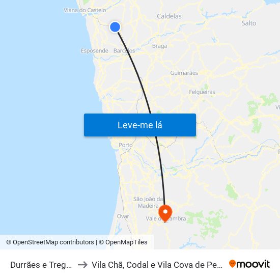 Durrães e Tregosa to Vila Chã, Codal e Vila Cova de Perrinho map