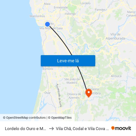 Lordelo do Ouro e Massarelos to Vila Chã, Codal e Vila Cova de Perrinho map