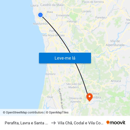 Perafita, Lavra e Santa Cruz do Bispo to Vila Chã, Codal e Vila Cova de Perrinho map