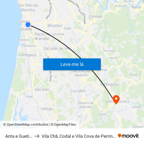 Anta e Guetim to Vila Chã, Codal e Vila Cova de Perrinho map