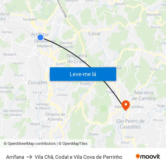 Arrifana to Vila Chã, Codal e Vila Cova de Perrinho map