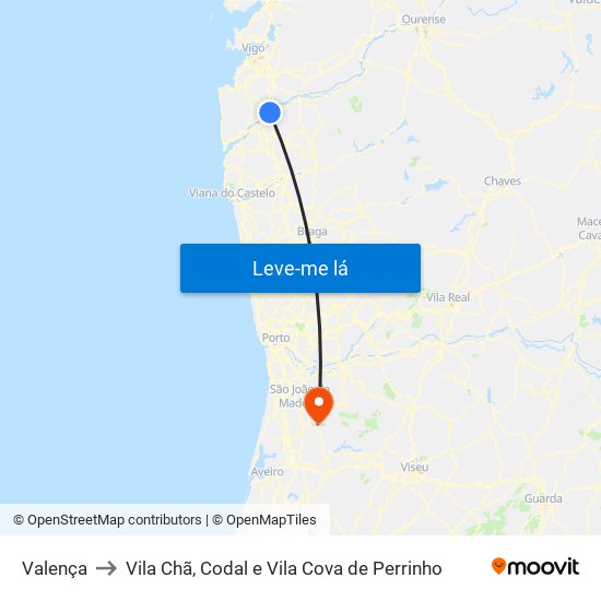 Valença to Vila Chã, Codal e Vila Cova de Perrinho map