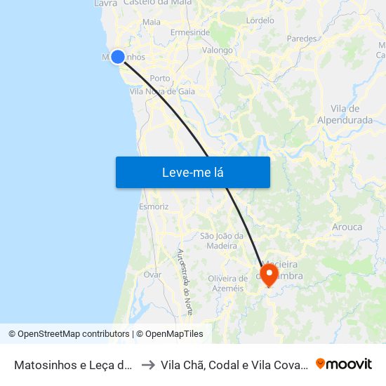 Matosinhos e Leça da Palmeira to Vila Chã, Codal e Vila Cova de Perrinho map