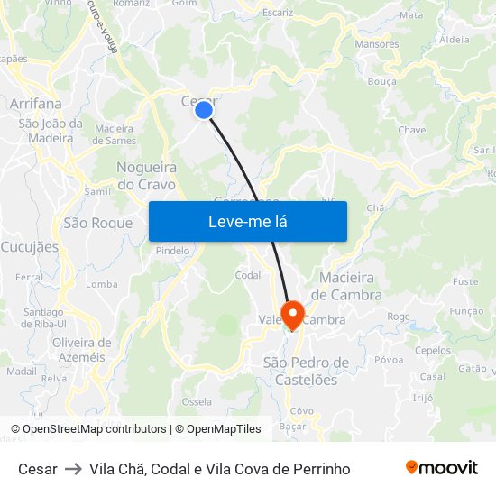 Cesar to Vila Chã, Codal e Vila Cova de Perrinho map