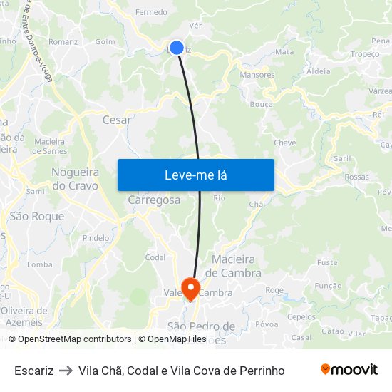 Escariz to Vila Chã, Codal e Vila Cova de Perrinho map