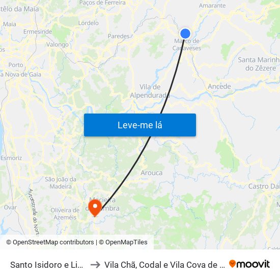 Santo Isidoro e Livração to Vila Chã, Codal e Vila Cova de Perrinho map