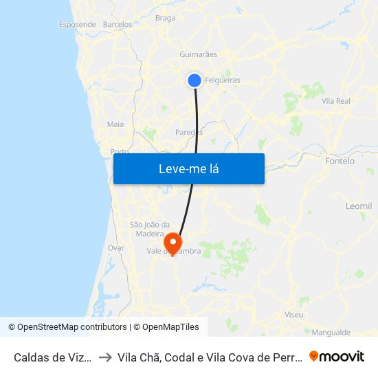 Caldas de Vizela to Vila Chã, Codal e Vila Cova de Perrinho map