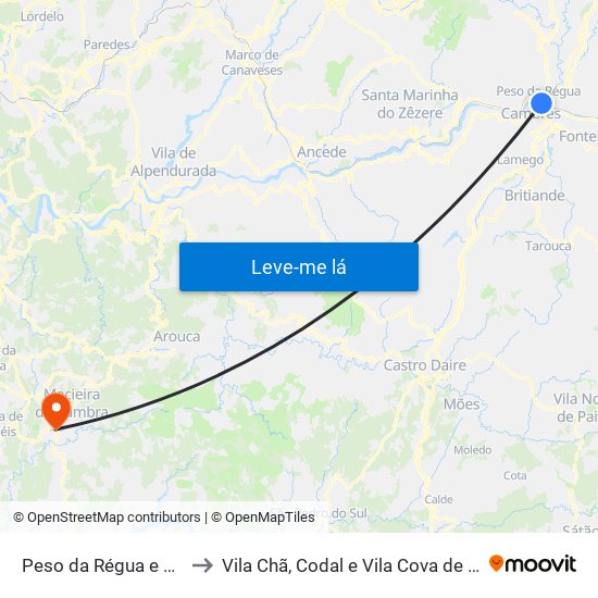 Peso da Régua e Godim to Vila Chã, Codal e Vila Cova de Perrinho map